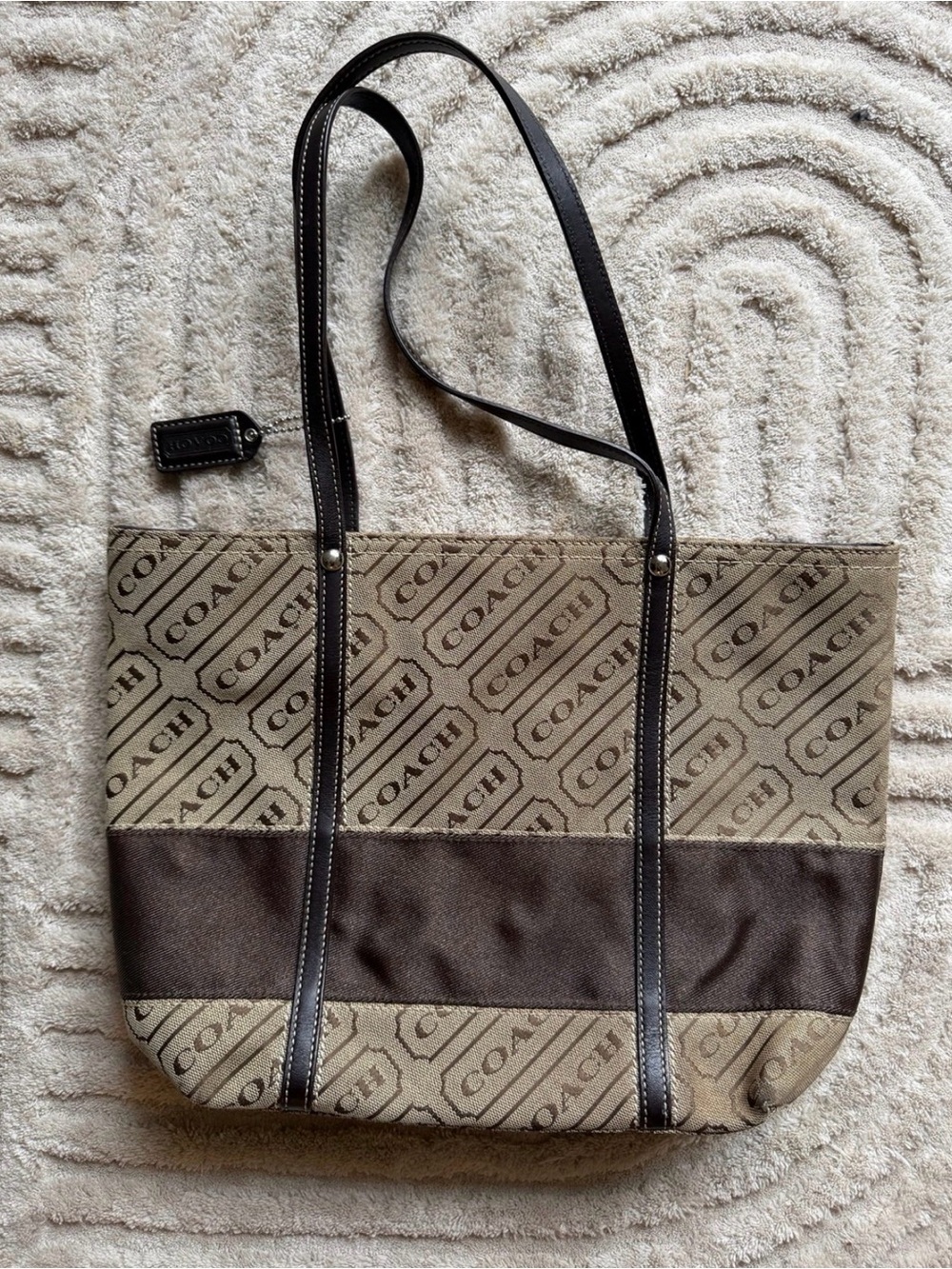 Coach Beige and Brown Signature Canvas Tote